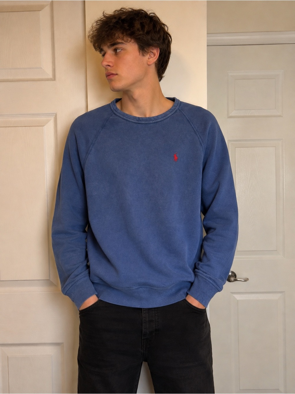 Polo Ralph Lauren Men’s Blue Crewneck Sweatshirt Size L Faded Vintage Wash